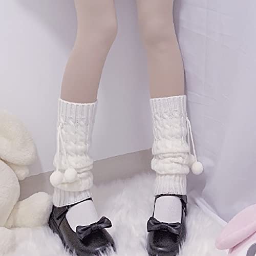 Accoglienti Scaldamuscoli da Donna Calzini Larghi Palla di Lana Scaldapiedi a Maglia Scaldapiedi Stile Coreano Dolce Ragazza Lolita Cosplay per Donne Ragazze (Color : A, Size : 41cm) (F 41cm)