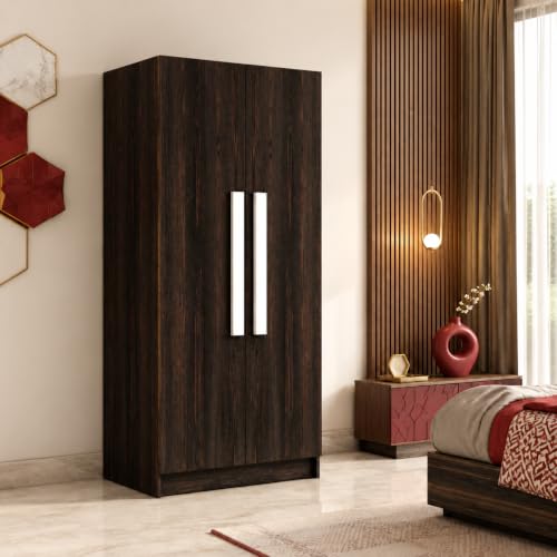 Image of Bniture 2 Door Wooden Wardrobe for Bedroom | Almirah for Clothes with 4 Shelves, Engineered Wood Wardrobe for Clothes | Cupboard for Bedroom (46D x 80W x 182H CM) | 3 Years Warranty (Flower Wenge)