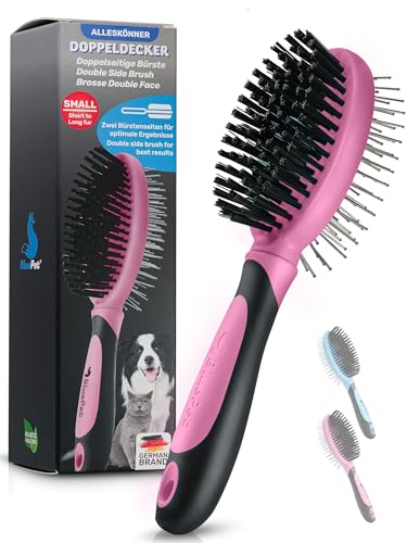 BluePet Spazzola per cani 2 in 1 per capelli lunghi e corti, anche per cuccioli e gatti, lisciare, districare, spazzolare, spazzola per setole multiuso (S-M Rosa)