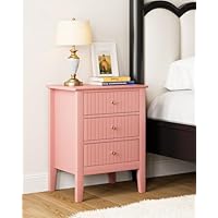 HEYZOEY Bedside Cabinet with 3 Drawers, Wooden Bedside Table, Modern Side Table for Bedroom or Living Room (Pink, 45 × 35 × 61.5 cm)