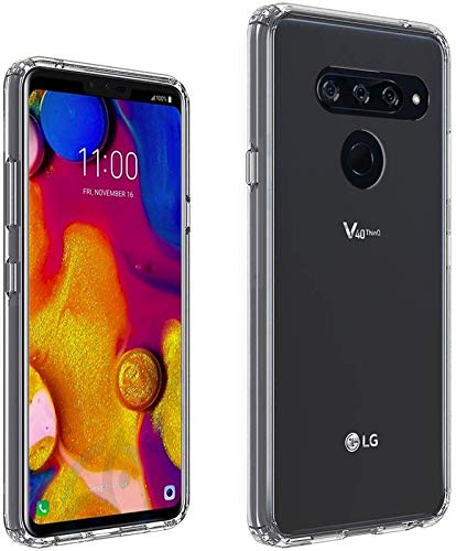 FitSmart Ultra Clear Slim Shockproof Anti-Slip Grip Soft Back Cover Case with Camera Protection for LG V40 ThinQ (Bumper Transparent)