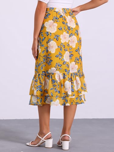 Image of Allegra K Women's Printed Skirt 2025 Weekend Trendy Summer Chiffon Ruffle Tiered Flowy Midi Skirts