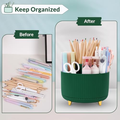 Image of SKYDUE 360 Degree Rotating Desk Organizer, Dual-Purpose Pencil Pen Holder, 5 Slots, Art Supplies, Pencil Cup for Office, School, Home