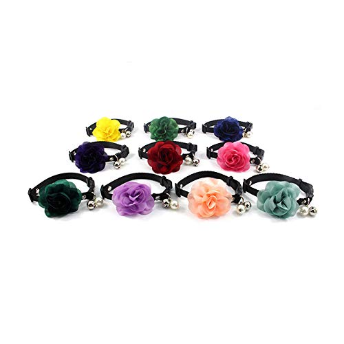 PETFAVORITES Designer Wedding Flower Suede Leather Pet Cat Dog Bow Tie Collar Necklace Jewelry with Bell Charm for Pets Cats Medium Large Dogs Female Puppy Yorkie Girl (Purple, 10 to 15.7-Inch)
