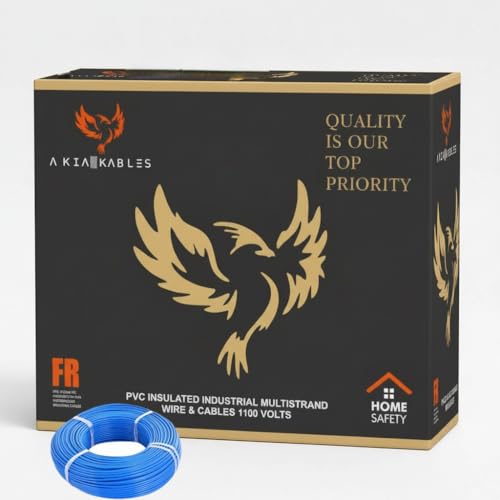 Image of AKIA KABLES 0.75 mm PVC Insulated Industrial Multistrand Wire & Cable | 1100V Grade | Fire Retardant, Heat Resistant, Triple Layer Protected Electrical Wire (90 Metre) (Blue, 0.75 SQMM)