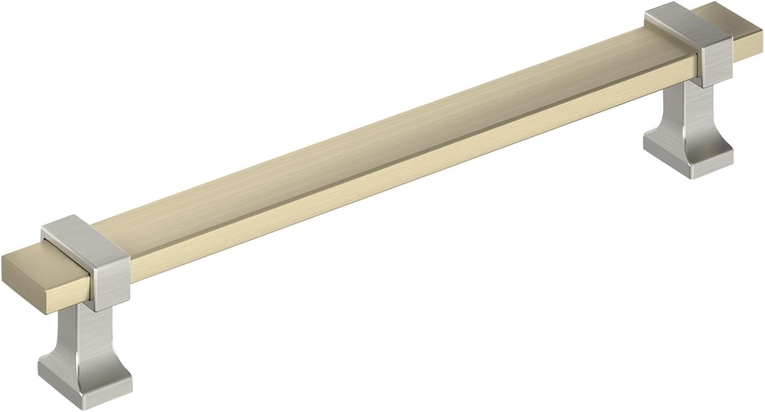 Amerock Overton 6-5/16 inch (160mm) Center-to-Center Golden Champagne/Satin Nickel Cabinet Pull, BP36683BBZG10 Golden Champagne/Satin Nickel 6-5/16 inch (160mm) Center-to-Center Cabinet Pull
