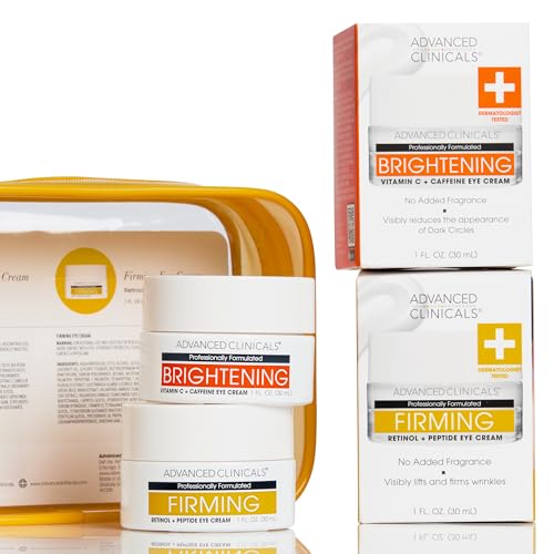 Advanced Clinicals Retinol Eye Cream + Vitamin C Under Eye Cream 2pc Skin Care Set - Visible Anti Aging Under Eyes Face Moisturizer Helps Improve Appearance Of Dark Circles, Puffy Eyes, & Puffiness