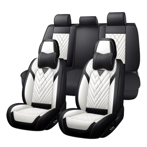 Image of Car Seat Covers Full Set for Kia Telluride 2020-2026, Anti-Slip Full Coverage Car Seat Covers, Waterproof Nappa Leather Car Seat Cover Sets(5 Seats with Headrests /Black White)