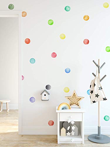 Image of Murwall Polka Dots Wall Decal Watercolor Colorful Wall Stickers Round Wall Decal Peel and Stick Nursery Wall Decor 63 Dots