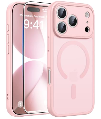 Image of FNTCASE for iPhone 17 Pro Case: Translucent Pink Slim Cases Compatible with MagSafe, Full Camera Protection & Tempered Glass Protector, 14FT Military Grade Drop Tested, Matte Skin-Friendly Cover