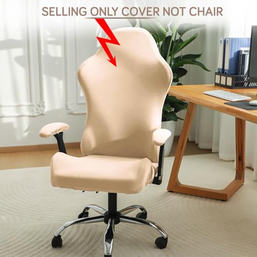 Image of HOKIPO 'SereneSolids' 140 GSM Gaming Chair Cover Stretchable Computer Rotating Chair Seat Covers Slipcover, Beige (NEW-AR-5370-BGE)