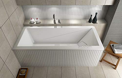 ECOLAM® Badewanne Wanne Rechteck Modern Acryl weiß 160x70 cm+ Bambus Ablage + Styroporverkleidung 1.041 zum Verfliesen + Ablaufgarnitur Ab- und Überlauf Automatik Füße Silikon Komplett-Set – Bild 8