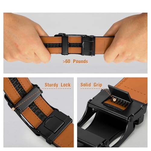 Genuine Leather Ratchet Belt For Dress Casual, Adjustable Automatic Buckle, 1 3/8"4