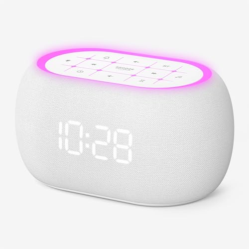 ANJANK White Noise Sound Machine Alarm Clock with Hi-Fi Bluetooth Speaker, 21 Soothing Sounds/7 Night Lights, 0-100% Dimmer/Sleep Timer/Volume Control, Soother for Adults Kids Sleeping, Bedroom, White
