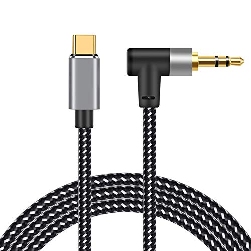 OUK-BT USB C to 3.5mm Audio Aux Cable 6FT, Type-C to 90 Degree 3.5mm Male Adapter Headphone Audio Stereo Cable Cord Nylon Braided for Type-C Devices, Car, Earphone, Speaker (6ft)