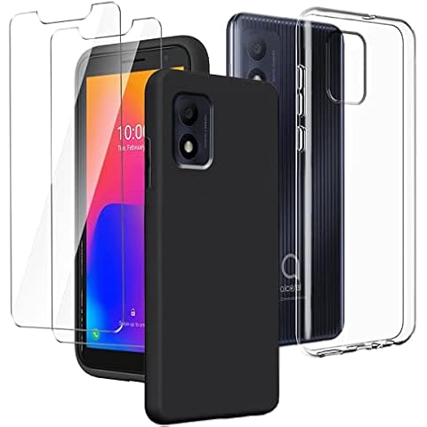 LYZXMY Case Compatible with Alcatel 1B 2022 (5.5") Transparent + Black Cover + [2 Pieces] Tempered Film Glass Screen Protector - Silicone Soft TPU Cover Shell Cover