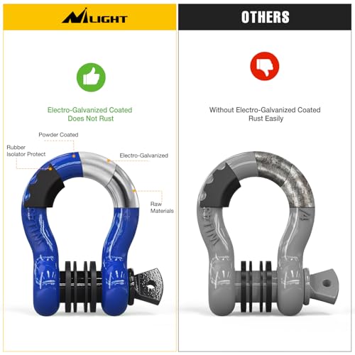 Image of Nilight 3 /4 inch D Ring Shackle 2 Pack 19T (41,887 lbs) Break Strength 4.75T WLL Heavy Duty Towing Hook with Anti-Theft System Anti-Rattle Isolators for Truck Jeep SUV ATV UTV Recovery Blue