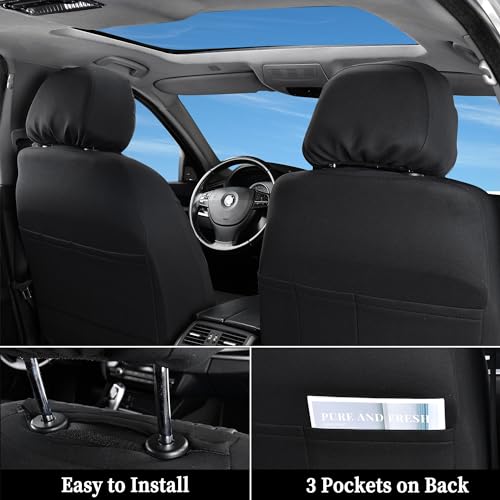 Coverado Car Seat Covers Full Set, 11 Pieces Universal Seat Covers for Cars, Cloth Car Seat Protectors, Car Seat Cushions with Sponge Padding, Black Seat Covers Fit for Most Sedans Suvs Trucks - Image 5