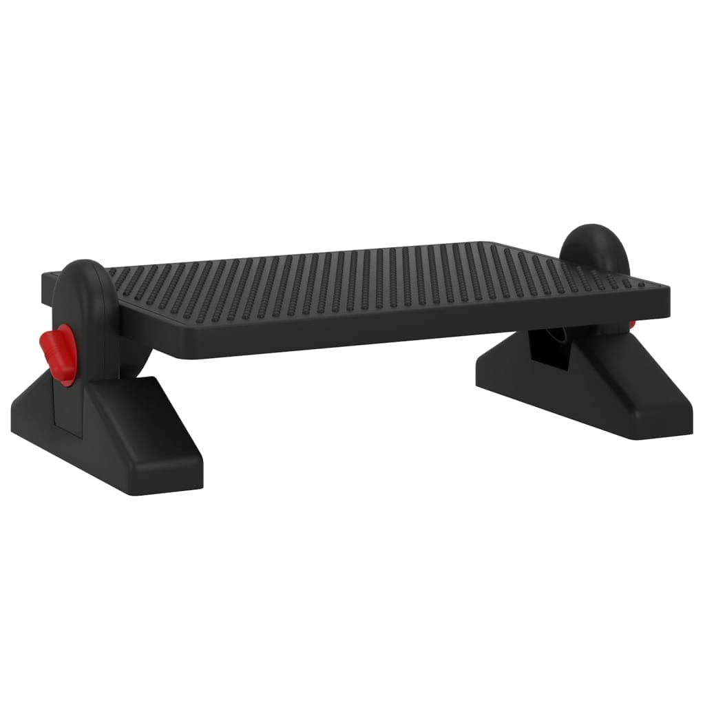 Reposapiés negro, 50 x 30,5 x 17 cm, altura regulable, de material HIPS con superficie de masaje para aliviar la tensión de piernas, espalda y caderas, ideal para oficina y hogar