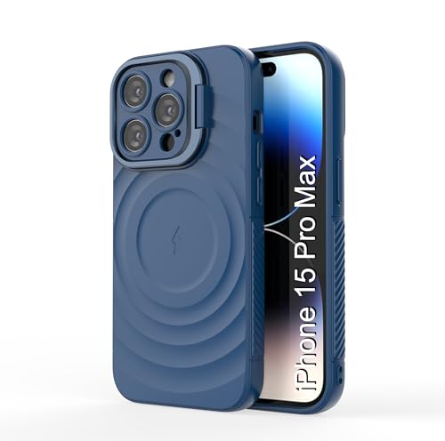 Image of LuxuryKase Shockproof Case for iPhone 15 Pro Max | Ripple Pattern | Camera Protection | Inner Velvet Fabric Lining | Protective Cover with Enhanced Grip & Wireless Charging Support - Blue
