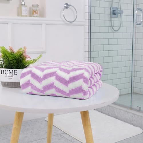 Image of LUXE HOME INTERNATIONAL Microfibre Bath Towel Chevron Pattern Super Absorbent Quick Dry Lightweight Soft Towels for Kids Boys Girls Adults 70x132cm Lavender Pack of 1