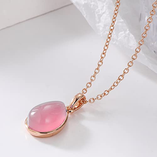 Moonffay Green Natural Gem Teardrop Necklaces,18K Rose Gold Plated Jewelry Crystal Waterdrop Pendant Necklace Birthday Gifts For Women Girls (Pink) #TOP2