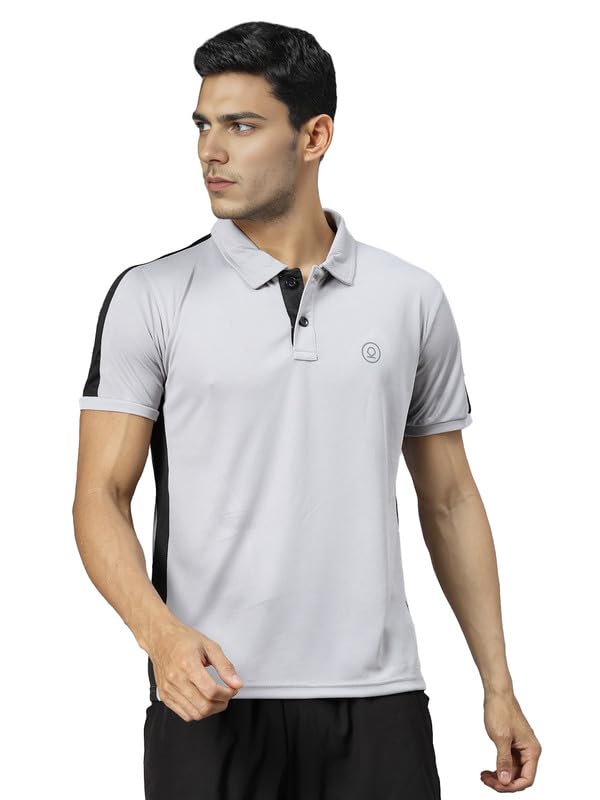 CHKOKKO Men Polyester Solid Active Sports Wear Polo Half Sleeve Gym T-Shirt with Button-Down Collar Quick Dry Breathable Perfect for Workout Regular Fit and Running Tee