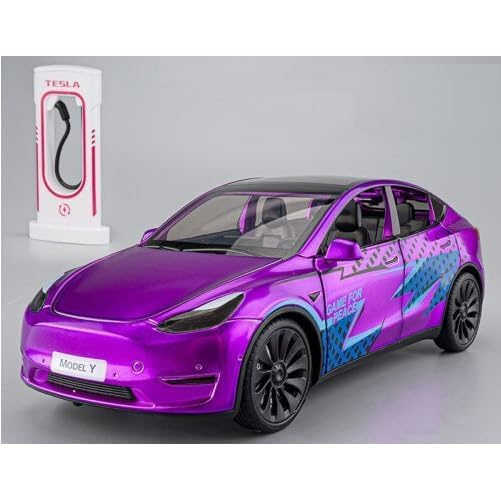 Image of SPITEN Tesla Model Y 1:24 Big Diecast Scale Model Alloy Metal Pull Back Toy car for Kids with Openable Doors & Light, Music Toy Vehicle for Kids - Colors as Per Stock