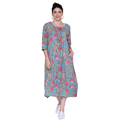 Image of BIBA Women Cotton Flax A-line Printed Kurta Dress