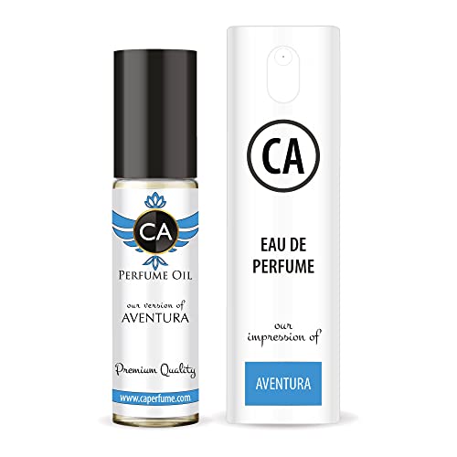 CA Perfume Duo Impression of Aventura For Men Eau de Parfum Refillable Atomizer Sprayer + Fragrance Body Oil Long Lasting Sample Travel Size Roll-On Bottle 0.33 Fl Oz X2
