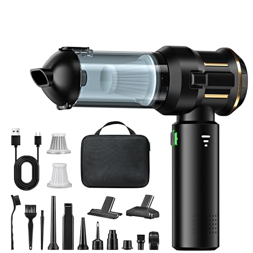 Aspirateur à Main 4 en 1, 25000PA Aspirateur Voiture Puissant sans Fil, Moteur sans balais à 3 vitesses, 220 000 tr/min, Vidage 1 Touche, sac EVA, pour la Voiture/la Maison/les Poils d'animaux