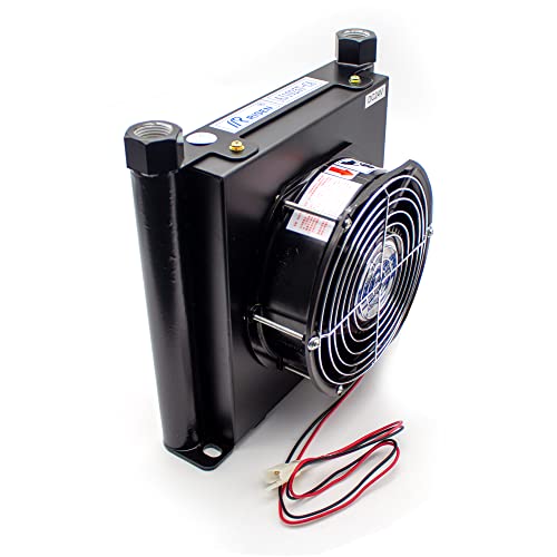Jieotwice AJ1025T-CA 25L/MIN Hydraulic Aluminum Alloy Air Cooler Flow Small Radiator Oil Cooling Heat Exchanger Radiator Oil Cooler 3Mpa (DC 12V)