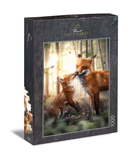 Ulmer Puzzleschmiede - Puzzle 'Spring Feelings' - 1000 Piece Modern Animal Jigsaw Puzzle - Fox Family in Forest - Made in Germany