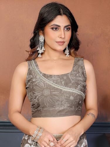 Image of Satrani Women's Georgette Floral Printed Saree with Unstitched Blouse Piece