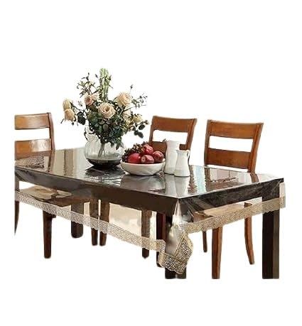 6-Seater Dining Table Cover – Transparent PVC with Golden Edge, Table Cover_019_Golden