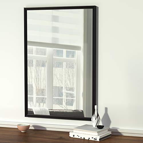 Image of Amazon Basics Rectangular Wall Mount Mirror for Bedroom, Bathroom, Living Room, Entryway, 24 inch x 36 inch, Peaked Trim, Black, Hangs Horizontally or Vertically