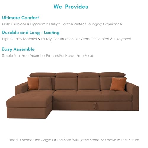 Image of Casaliving Gagnon LHS 6 Seater L Shape Corner Sofa Cum Bed for Living Room (Brown Fabric) Premium Fabric Sofa