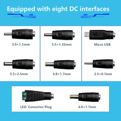12W Universal Power Adapter,Adapter Switching Power Supply Charger with 8 Selectable Adaptor,3V 4.5V 5V 6V 7.5V 9V 12V Power Supply AC DC Adaptor,1000mA Max - Image 2