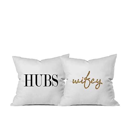 Oh, Susannah Hubs Wifey 18x18 Inch Throw Pillow Covers (Set of 2) Wedding I Love You Gifts