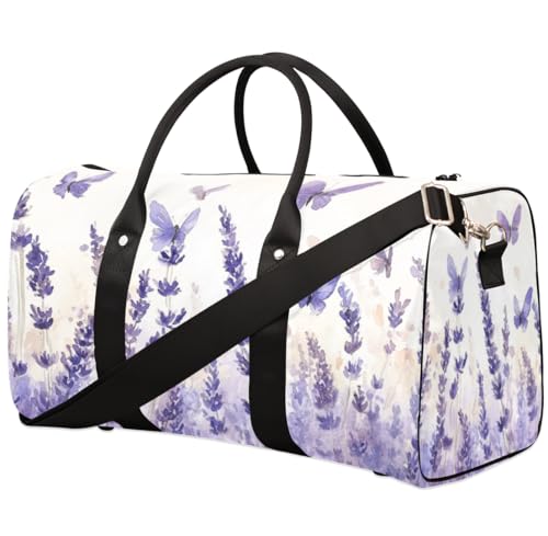 TropicalLife Purple Lavender Travel Duffle Bag for Women Men Purple Butterfly Sports Gym Bag Waterproof Carry on Overnight Weekender Bag