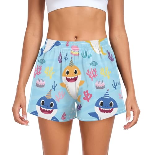 Women's Athletic Shorts Cute Cartoon Sharks Running Shorts Sporty Short Gym Elastic Workout Shorts 202c1575