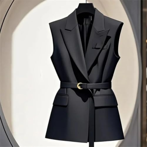Women's V-Neck Retro Suit Vest Sleeveless Jacket Coat Belt Formal Office Coat4