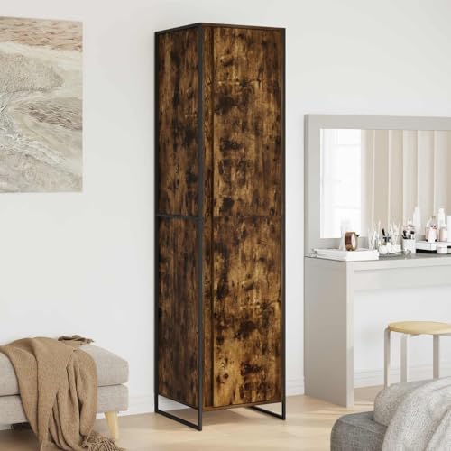 Teenpull Armario dormitorio 2 piezas color ahumado de madera de 50 x 50 x 200 cm Armario con espacio de almacenamiento, barra para ropa, puertas giratorias, ahorro de espacio para habitación juvenil y
