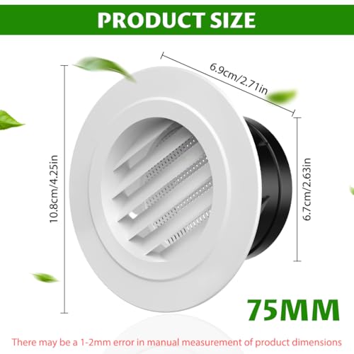 Image of HASTHIP 2.95 inch Circle Cowl Air Vent Grille Cover Ducting with Fly Screen