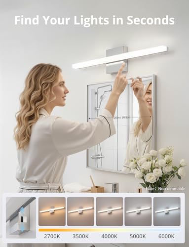 Image of Combuh Modern Vanity Light Fixtures Over Mirror Long Led Bars for Bathroom | 24 Inch Long, Silver, Soft Shadow Free, Linear Design, Restroom Wall Lamp, Minimalist, Rustproof, 5CCT Selectable, 1 Pack
