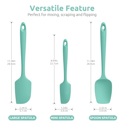 Image of U-Taste Silicone Spatula Set, 600ºF High Heat Resistant, 3-Pcs, Aqua Sky