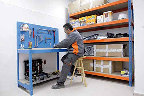 SimonRack Estantería Metálica Almacenaje, Sin Tornillos, 5 Baldas Madera, Alta Capacidad Carga 400 kg, 3000x1500x450 mm, Estantería Taller Garaje Trastero, Azul/Naranja/Madera - imagen 8