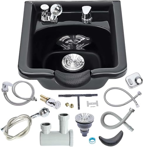 Toriexon Shampoo Bowl for Salons, Black ABS Plastic Shampoo Sink for Home, Easy to Clean and Install Salon Shampoo Bowls for Hair Stylist by Toriexon - Used condition - US$78.59