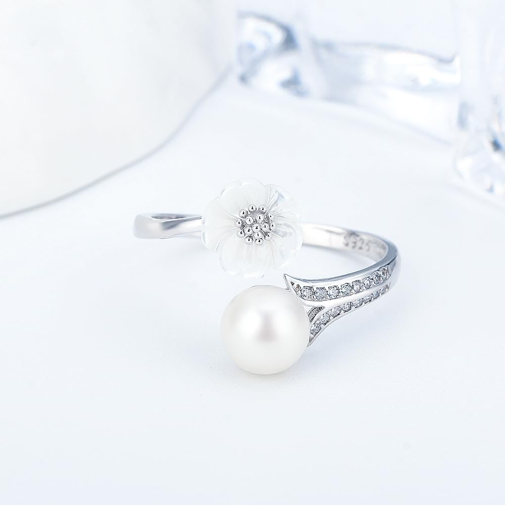 Sterling Silver Daisy Flower CZ Ring Mounting for Women, Adjustable Ring Fittings Accessories for Pearl Jewelry Making - Image 4