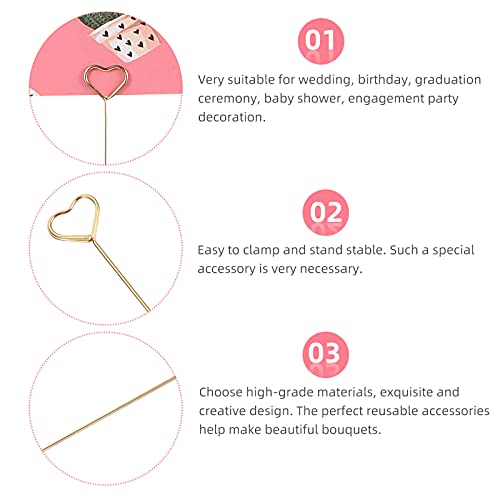 Hananona 30 Pcs Metal Floral Place Card Holder, 13.4 Inch Table Number Holders Heart Shape Flower Pick Clips For Floral Arrangement, Golden Card Holder Stick For Wedding And Party #TOP1